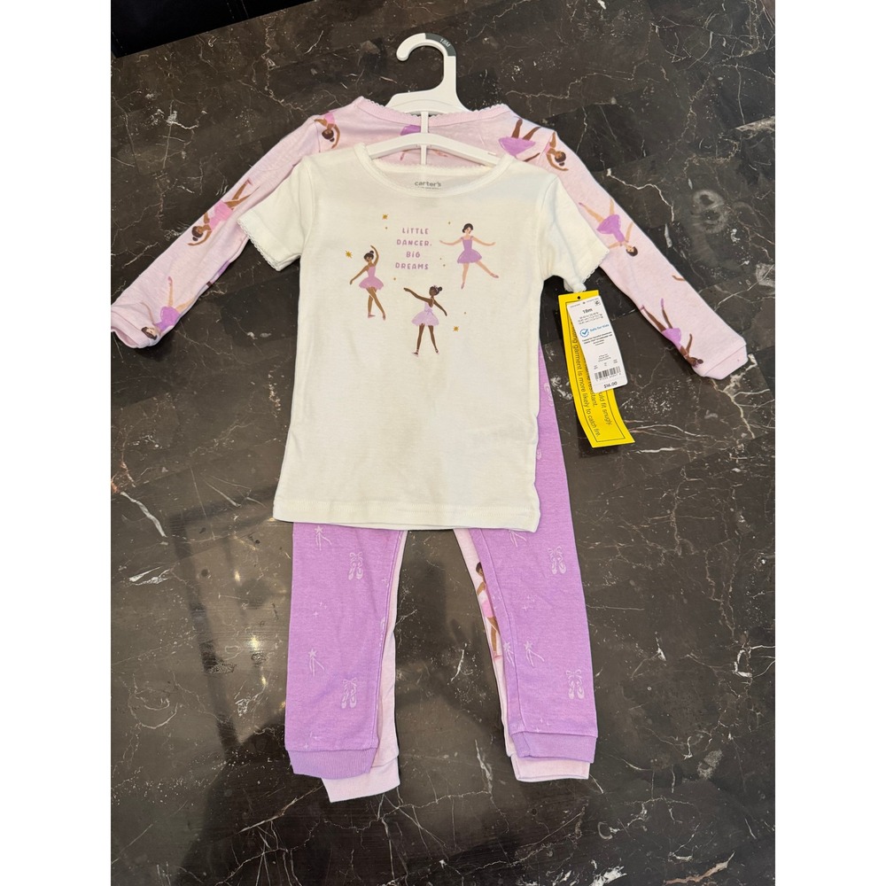 18M Carters Baby Girls 4-Piece Ballerina Pajama Set Pink Purple White NWT